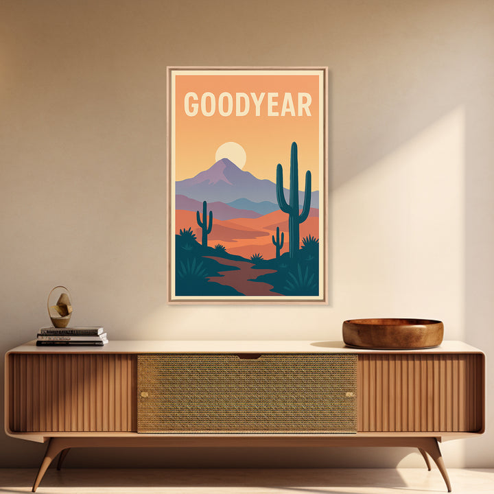 Goodyear Travel Poster, Framed Canvas Print, Vintage Travel Poster Art, Goodyear Art Print, Fine Art Print, Living Room Wall Art