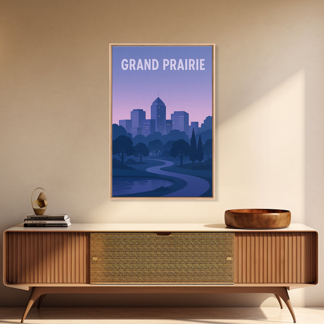 Grand Prairie Texas Travel Poster, Canvas Print, Mid Century City Wall Art, Grand Prairie Poster Print, Travel Poster Set, Modern Wall Decor