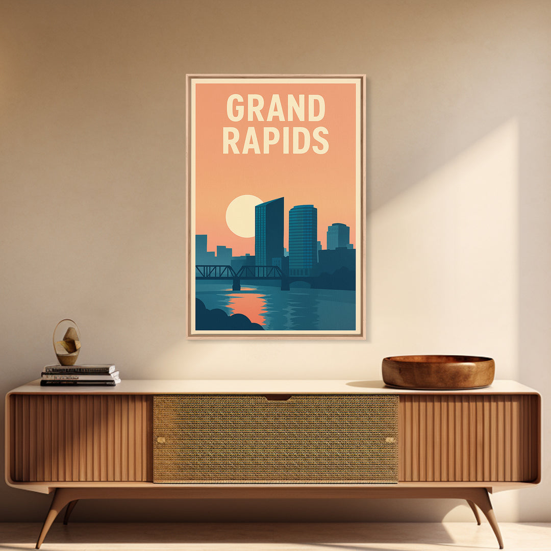 Grand Rapids Travel Poster, Canvas Print, Classic Travel Poster Art, Grand Rapids Travel Art, City Travel Prints, Vintage Travel Print