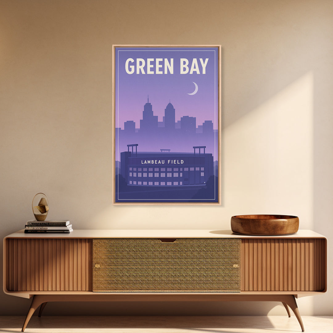 Green Bay Wisconsin Travel Poster, Framed Canvas Print, Classic Travel Poster Art, Green Bay Wall Art, Fine Art Print, City Illustration