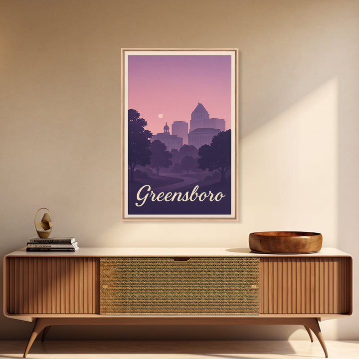 Greensboro Travel Poster, Framed Canvas Print, Classic Travel Poster Art, Greensboro City Art, City Travel Prints, Travel Art Print