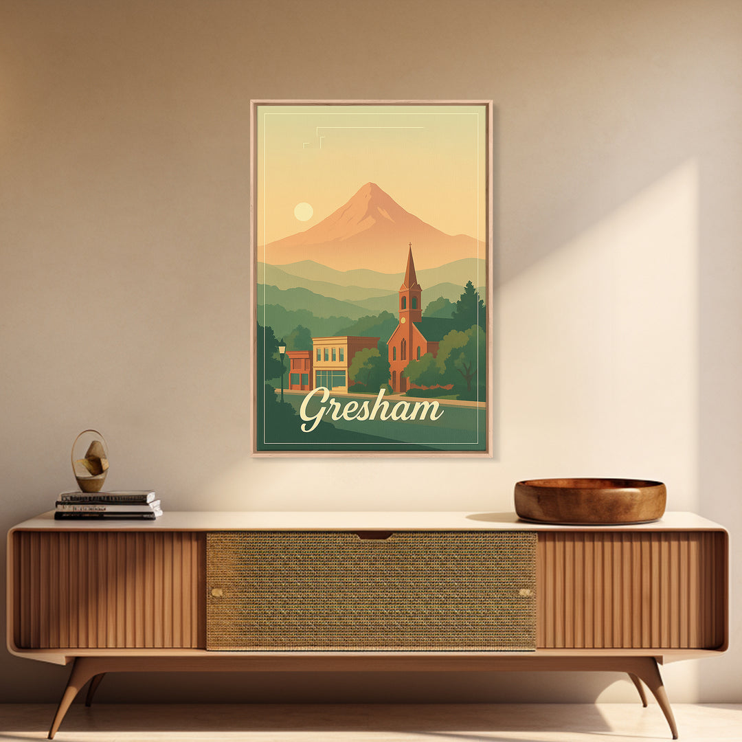 Gresham Oregon Travel Poster, Canvas Print, Classic Poster Art, Gresham Wall Art, Office Decor, City Travel Prints, Retro Travel Print