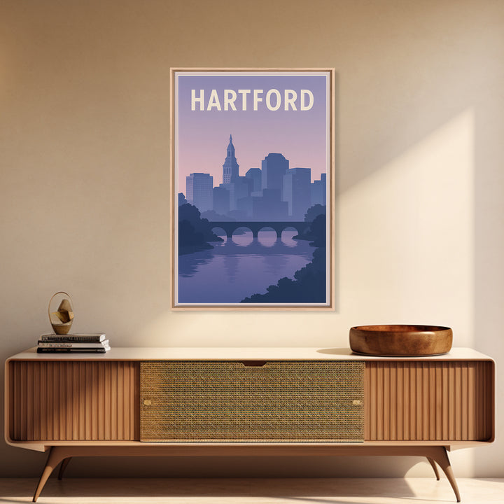 Hartford Travel Poster, Canvas Print, Retro Sunset Skyline Art, Hartford City Art, Travel Wall Decor, City Illustration, Travel Poster Art