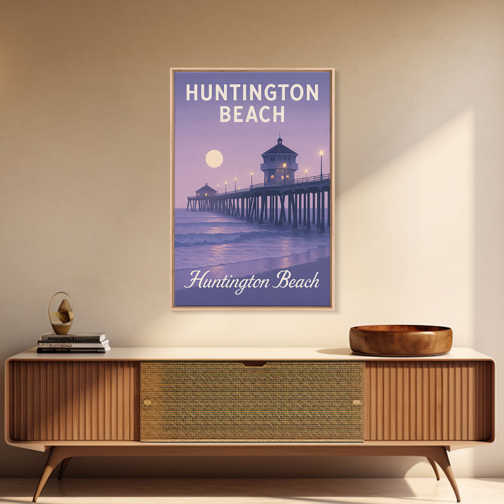 Huntington Beach Travel Poster, Framed Canvas Print, Classic Travel Poster Art, Huntington Beach Travel Art, Travel Wall Art, Design 2