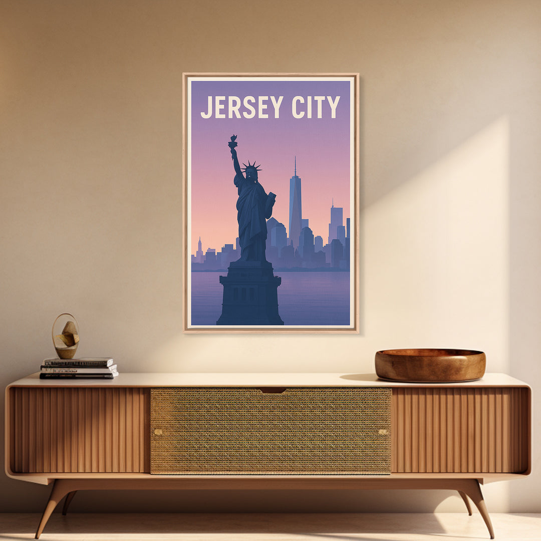 Jersey City New Jersey Travel Poster, Canvas Print, Mid Century City Wall Art, Jersey City Poster Print, Travel Art, City Travel Prints