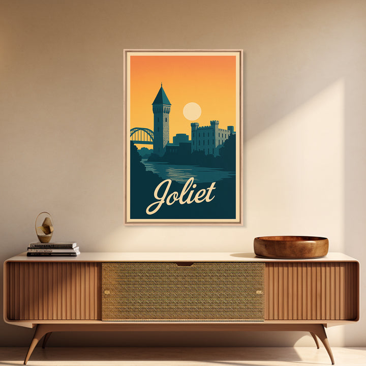 Joliet Illinois Travel Poster, Canvas Print, Retro Sunset Skyline Art, Joliet Wall Art, Watercolor Skyline Art, Travel Wall Decor, Wall Art