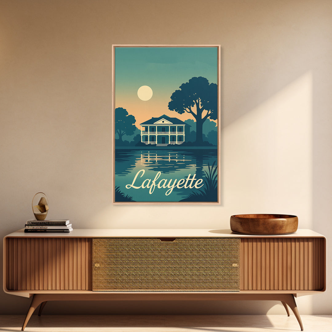 Lafayette Louisiana Travel Poster, Canvas Print, Retro Sunset Skyline Art, Lafayette Poster Print, Vintage Travel Print, Vintage City Art