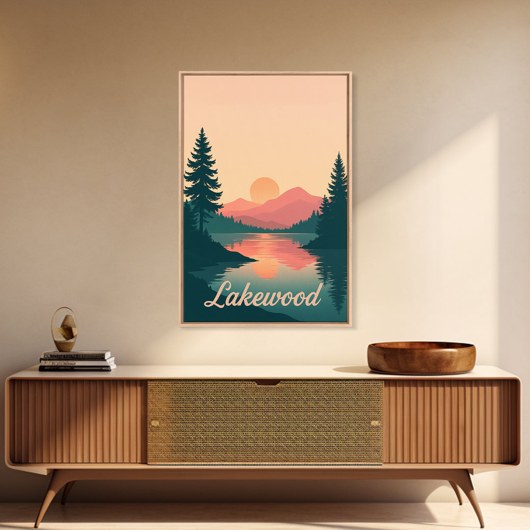Lakewood Travel Poster, Framed Canvas Print, Classic Travel Poster Art, Lakewood Poster Print, Mid Century Wall Art, Vintage City Art