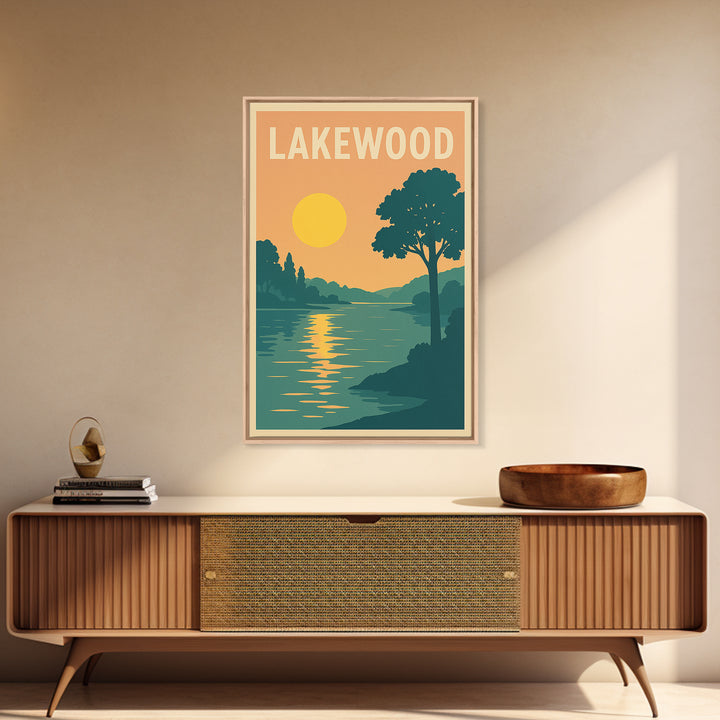 Lakewood Travel Poster, Framed Canvas Print, Classic Travel Poster Art, Lakewood City Art, Travel Poster Art, Retro Travel Print