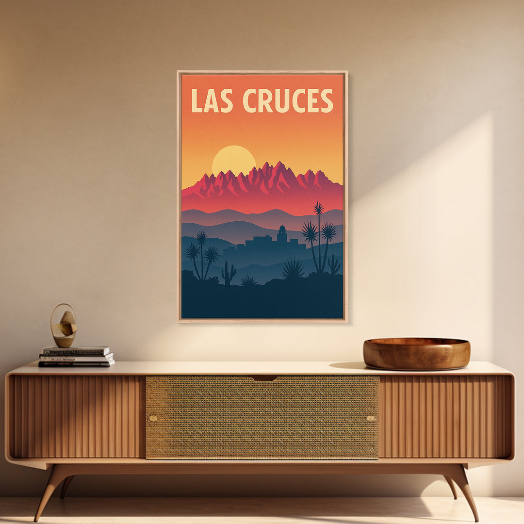 Las Cruces Travel Poster, Canvas Print, Retro Sunset Skyline Art, Las Cruces Poster Print, Mid Century Wall Art, Eclectic Wall Decor