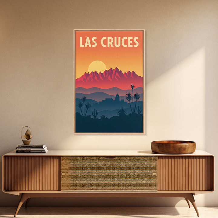 Las Cruces Travel Poster, Canvas Print, Retro Sunset Skyline Art, Las Cruces Poster Print, Mid Century Wall Art, Eclectic Wall Decor