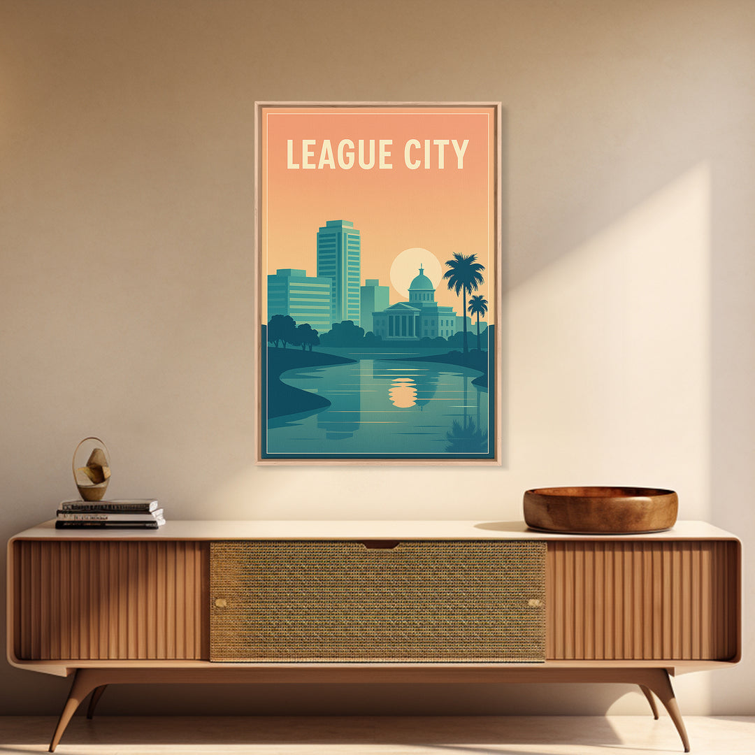League City Travel Poster, Canvas Print, Classic Travel Poster Art, League City Poster Print, Retro Travel Print, Vintage Travel Art
