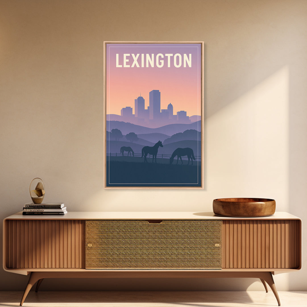 Lexington Kentucky Travel Poster, Framed Canvas Print, Classic Travel Poster Art, Lexington Art Print, Travel Wall Art, City Illustration