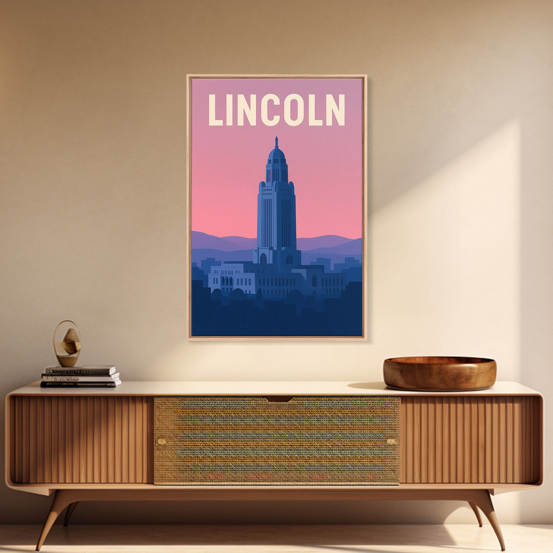 Lincoln Nebraska Travel Poster, Canvas Print, Mid Century City Wall Art, Lincoln Poster Print, City Travel Prints, Art Print, Wall Decor