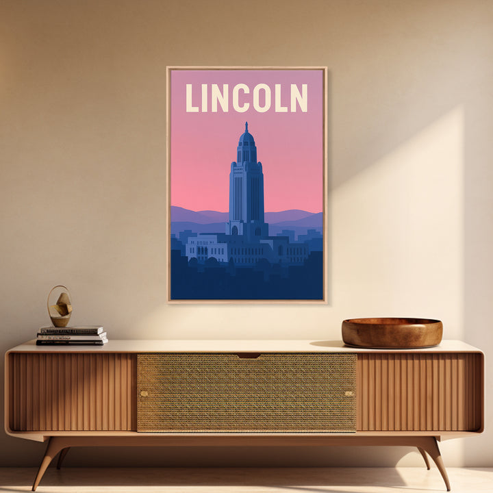 Lincoln Nebraska Travel Poster, Canvas Print, Mid Century City Wall Art, Lincoln Poster Print, City Travel Prints, Art Print, Wall Decor