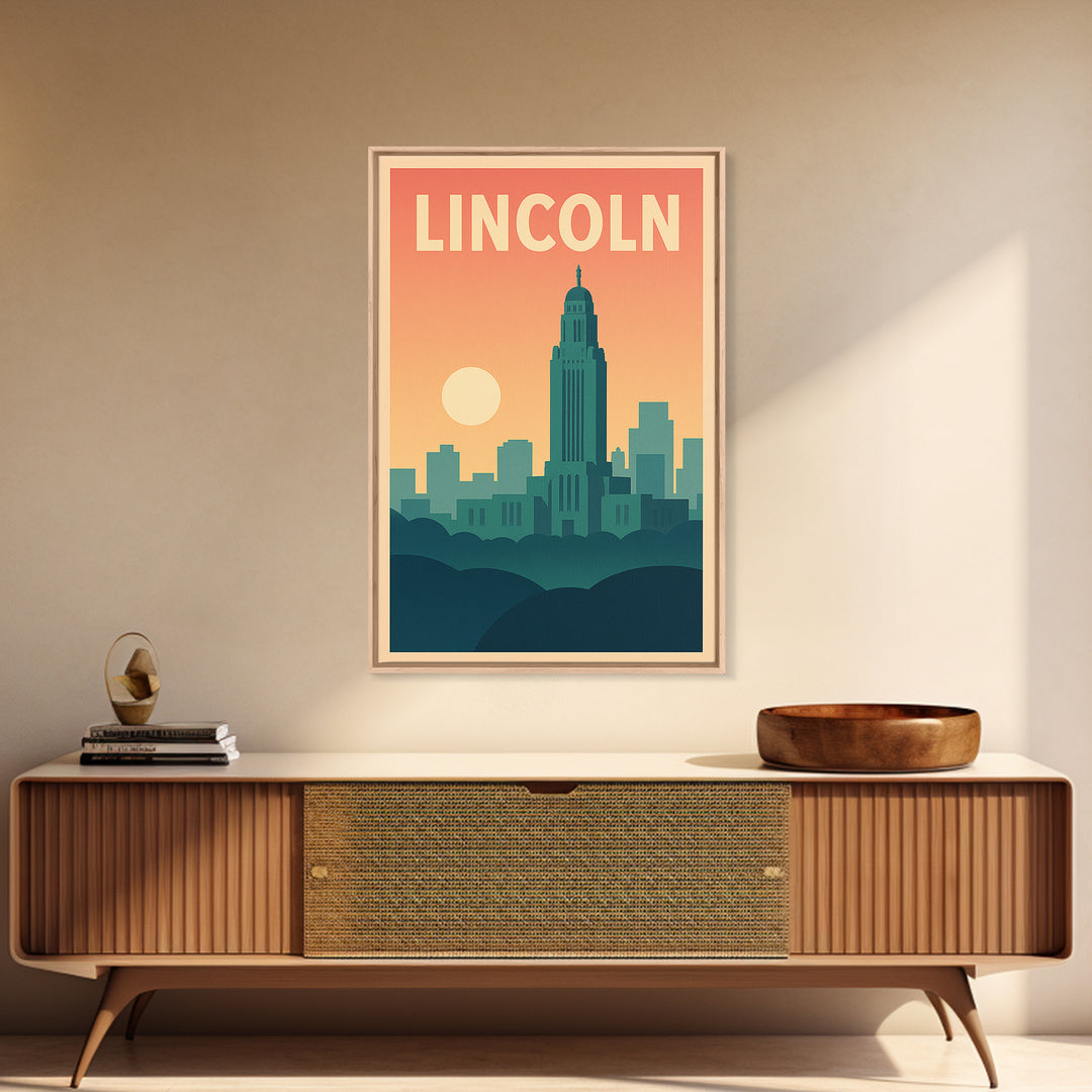 Lincoln Travel Poster, Canvas Print, Classic Travel Poster Art, Lincoln Travel Art, Gift For Travelers, City Art Print, Mid Century Wall Art