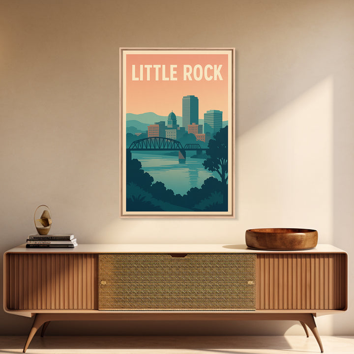 Little Rock Arkansas Travel Poster, Canvas Print, Retro Sunset Skyline Art, Little Rock City Art, Home Office Decor, Retro Travel Print