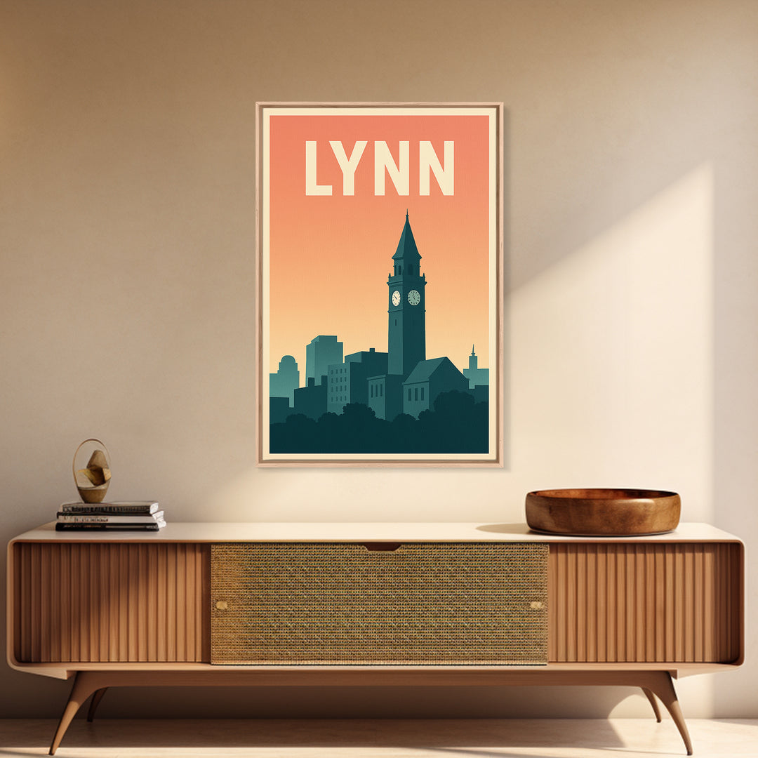 Lynn Massachusetts Travel Poster, Canvas Print, Retro Sunset Skyline Art, Lynn City Art, Travel Poster Set, Travel Art Print