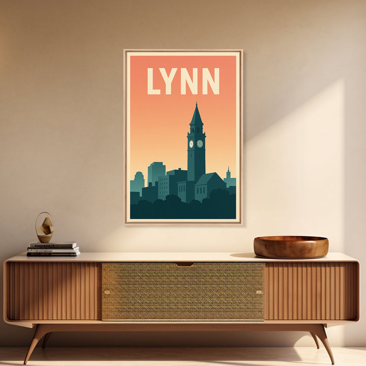Lynn Massachusetts Travel Poster, Canvas Print, Retro Sunset Skyline Art, Lynn City Art, Travel Poster Set, Travel Art Print