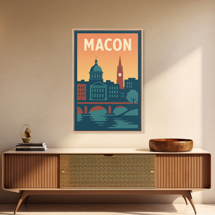 Macon Travel Poster, Framed Canvas Print, Classic Travel Poster Art, Macon City Art, City Travel Prints, Fine Art Print, Vintage City Art