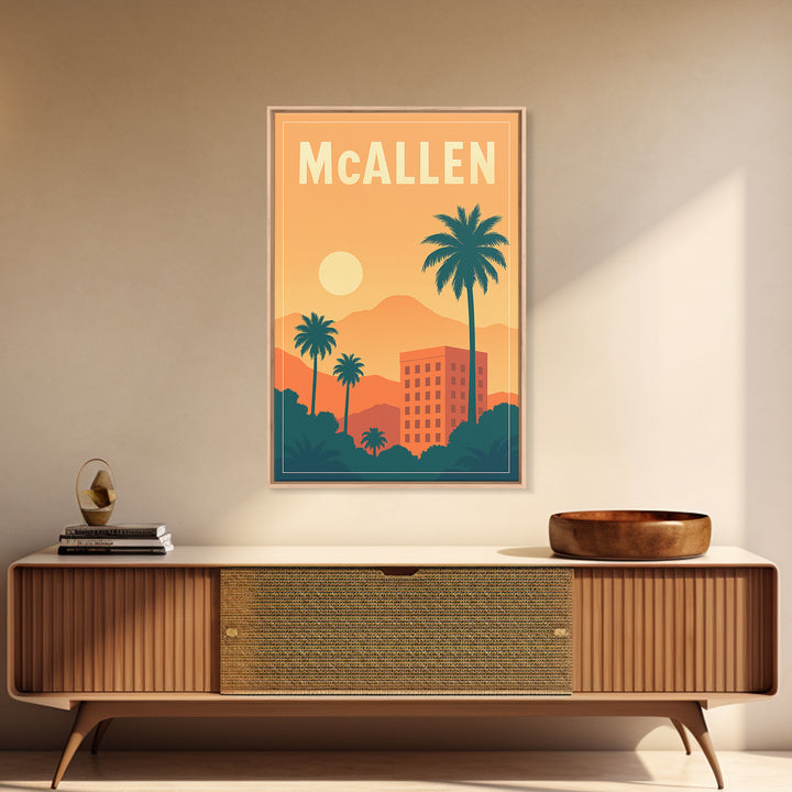 Mcallen Travel Poster, Framed Canvas Print, Mid Century City Wall Art, Mcallen Art Print, Mid Century Wall Art, Gift For Travelers