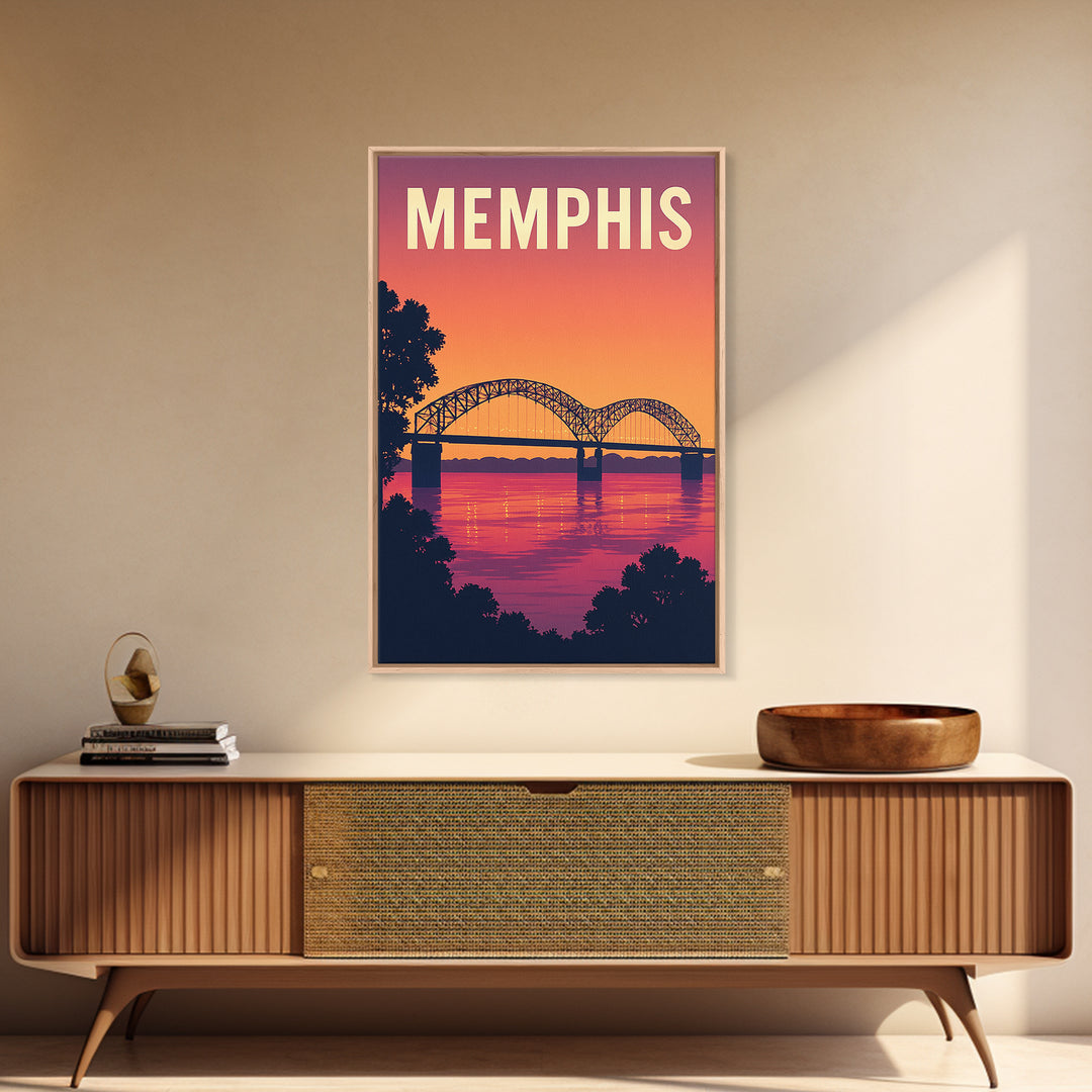 Memphis Tennessee Travel Poster, Framed Canvas Print, Vintage Travel Poster Art, Memphis Travel Art, Retro Travel Print, Fine Art Print