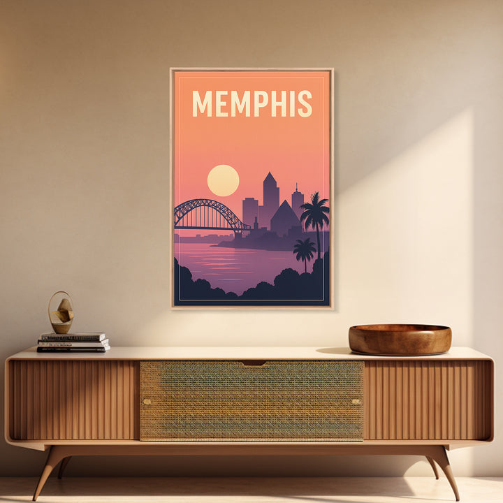 Memphis Travel Poster, Framed Canvas Print, Mid Century City Wall Art, Memphis Art Print, Home Office Decor, Fine Art Print, Poster Art