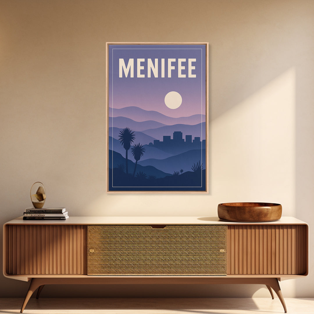 Menifee California Travel Poster, Canvas Print, Mid Century City Wall Art, Menifee Wall Art, City Art Print, Gift For Travelers, Travel Art