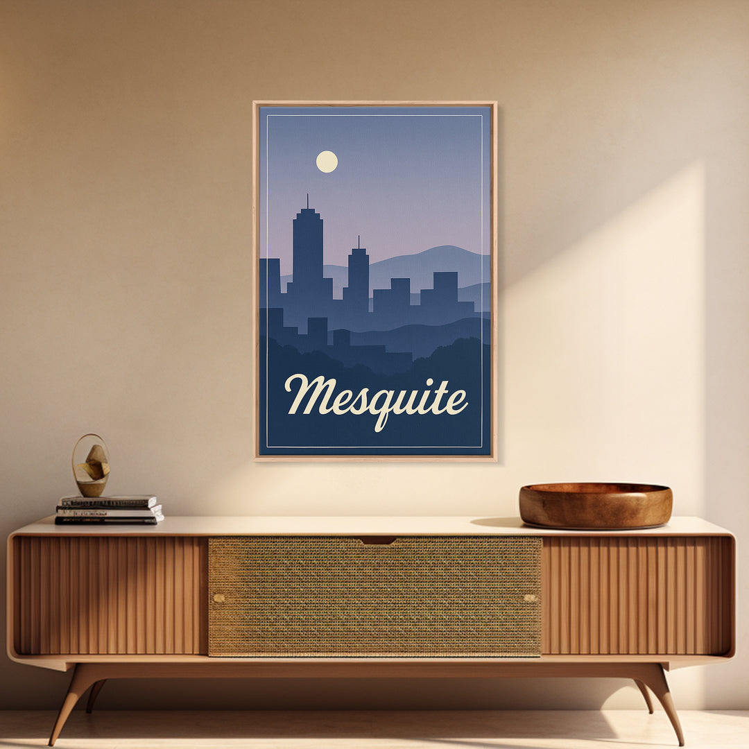 Mesquite Travel Poster, Framed Canvas Print, Mid Century City Wall Art, Mesquite Poster Print, Travel Poster Set, Home Office Decor