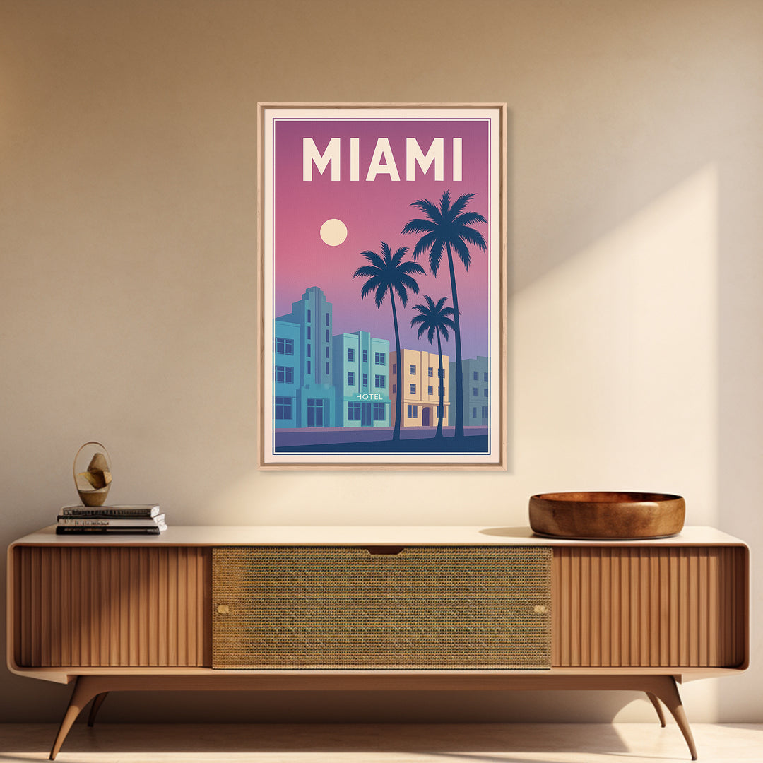 Miami Florida Travel Poster, Canvas Print, Classic Poster Art, Miami Poster Print, City Art Print, Watercolor Skyline Art, Travel Art