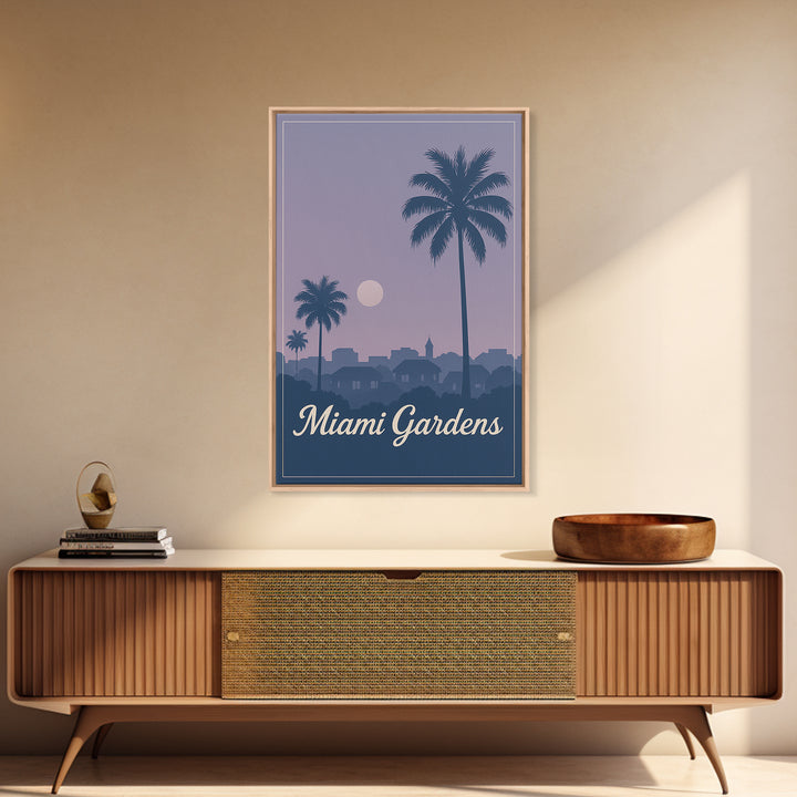 Miami Gardens Travel Poster, Canvas Print, Vintage Travel Poster Art, Miami Gardens Art Print, Living Room Wall Art, Travel Wall Art