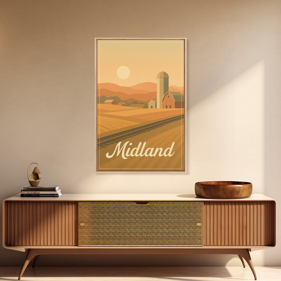 Midland Texas Travel Poster, Framed Canvas Print, Classic Travel Poster Art, Midland Wall Art, Travel Wall Art, Gift For Travelers