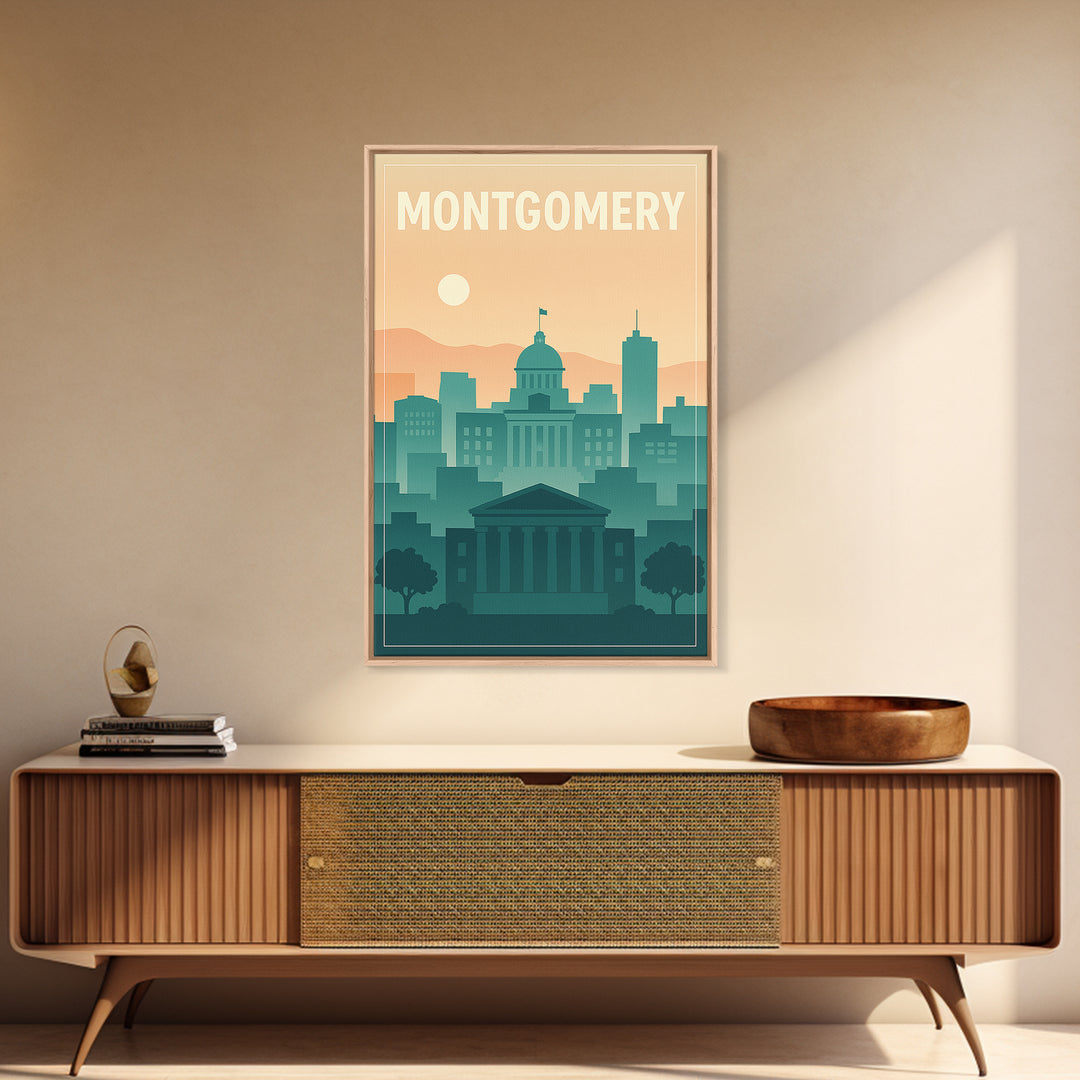 Montgomery Travel Poster, Canvas Print, Mid Century City Wall Art, Montgomery City Art, Mid Century Wall Art, Gift For Travelers