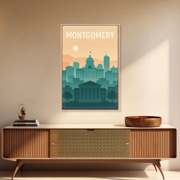 Montgomery Travel Poster, Canvas Print, Mid Century City Wall Art, Montgomery City Art, Mid Century Wall Art, Gift For Travelers