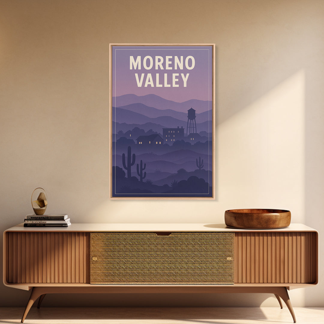 Moreno Valley California Travel Poster, Canvas Print, Retro Sunset Skyline Art, Moreno Valley Art Print, Wanderlust Decor, City Art Print