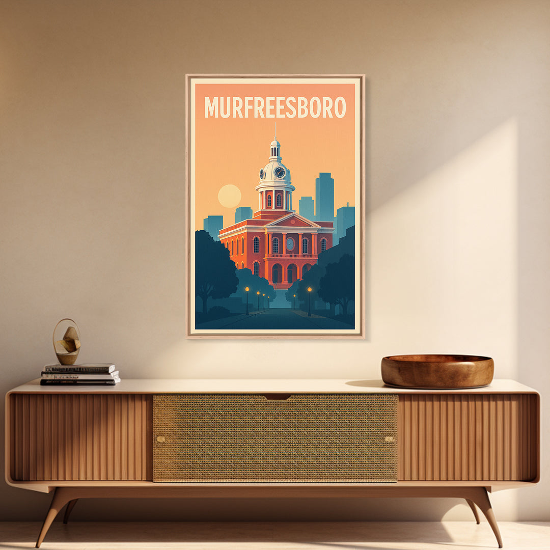 Murfreesboro Travel Poster, Canvas Print, Retro Sunset Skyline Art, Murfreesboro Poster Print, Fine Art Print, Travel Wall Decor