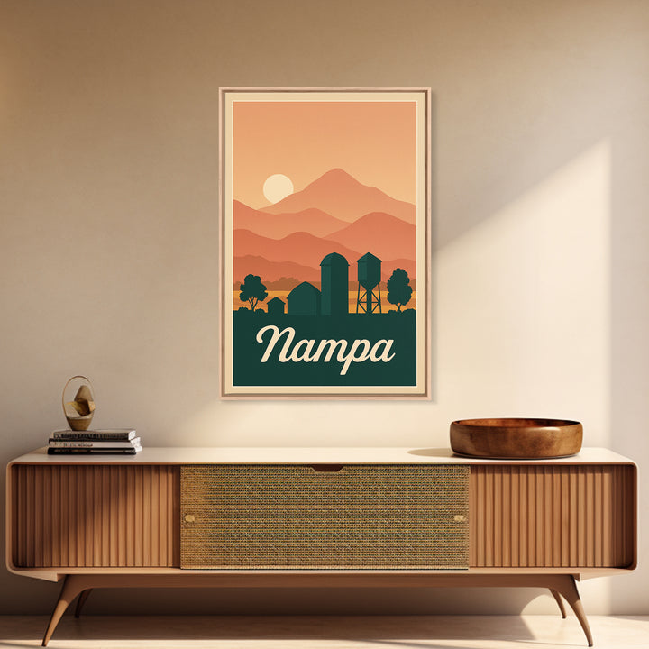 Nampa Idaho Travel Poster, Canvas Print, Retro Sunset Skyline Art, Nampa Poster Print, City Art Print, City Travel Prints, Fine Art Print