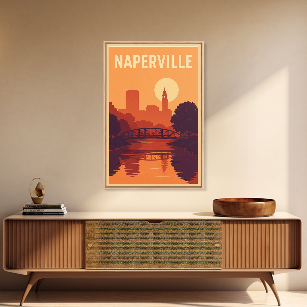 Naperville Travel Poster, Canvas Print, Mid Century City Wall Art, Naperville Poster Print, Retro Travel Print, Home Office Decor