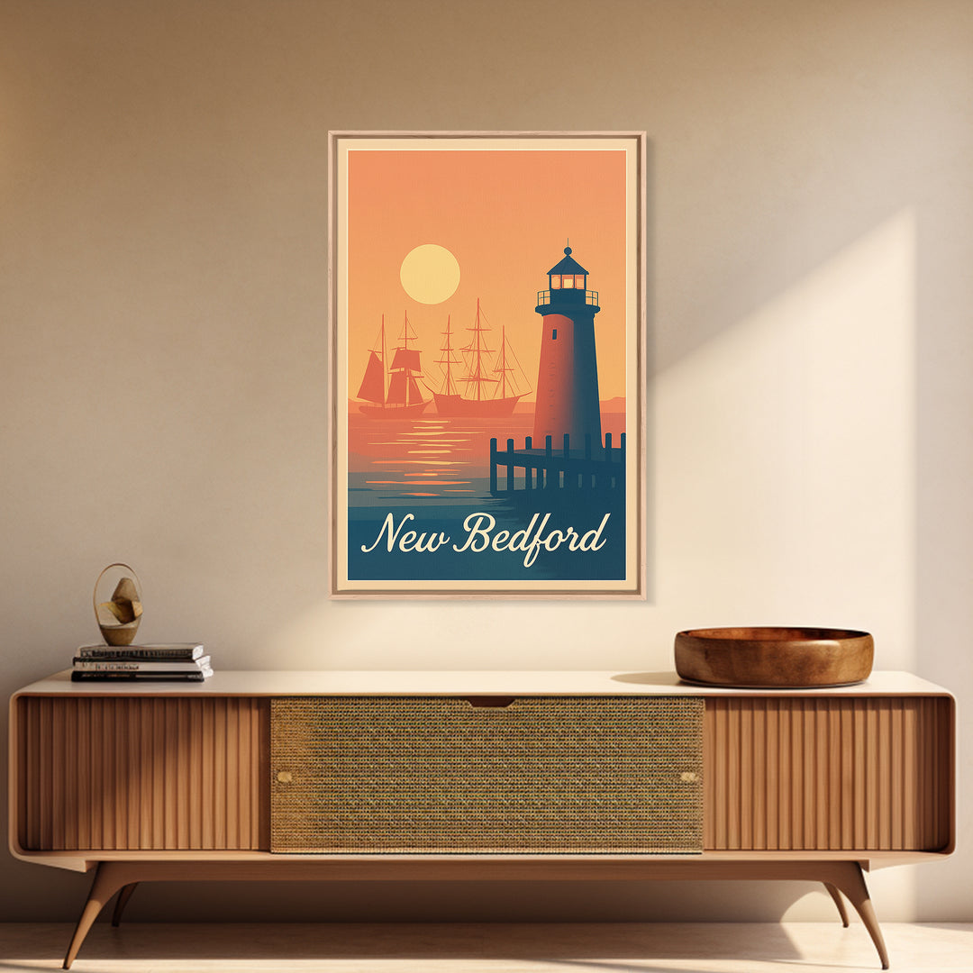 New Bedford Massachusetts Travel Poster, Canvas Print, Retro Sunset Skyline Art, New Bedford City Art, Travel Art Print, Travel Prints