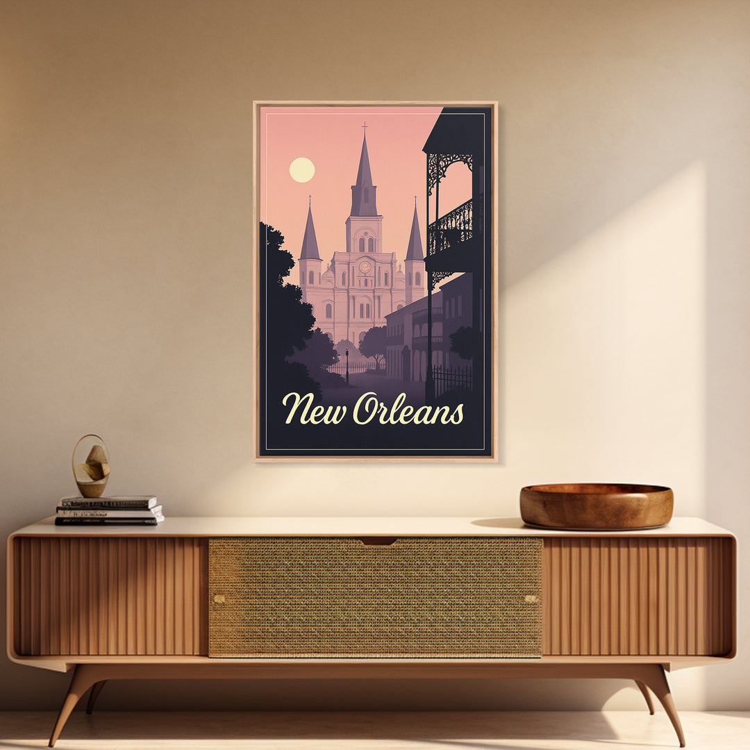 New Orleans Travel Poster, Canvas Print, Retro Sunset Skyline Art, New Orleans City Art, Vintage City Poster, City Illustration