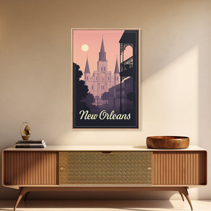 New Orleans Travel Poster, Canvas Print, Retro Sunset Skyline Art, New Orleans City Art, Vintage City Poster, City Illustration