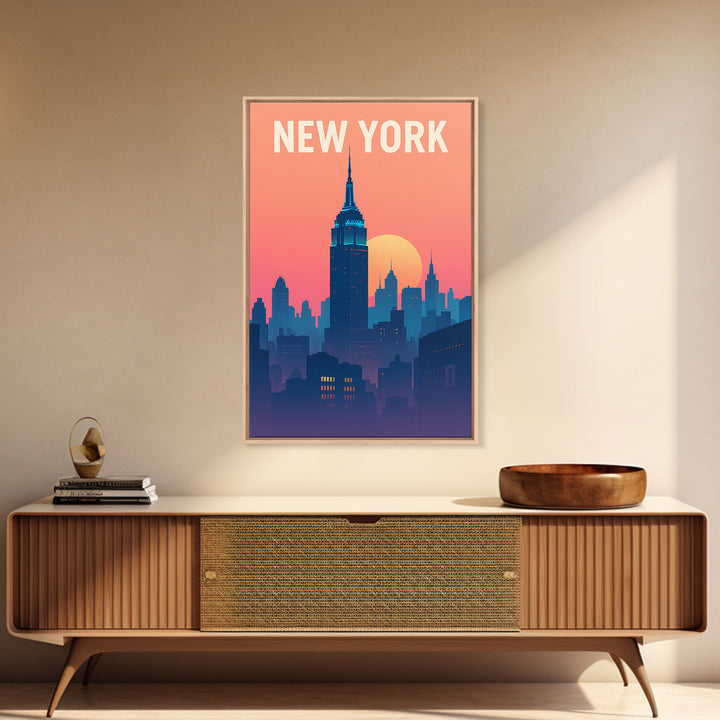New York Travel Poster, Framed Canvas Print, Classic Travel Poster Art, New York Poster Print, Watercolor Skyline, Travel Art Print