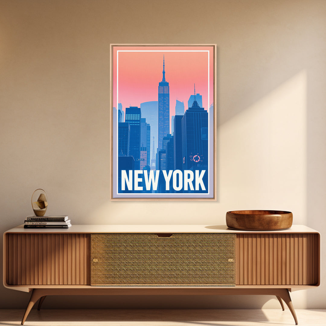 New York Travel Poster, Framed Canvas Print, Classic Travel Poster Art, New York City Art, Travel Poster Art, Watercolor Skyline