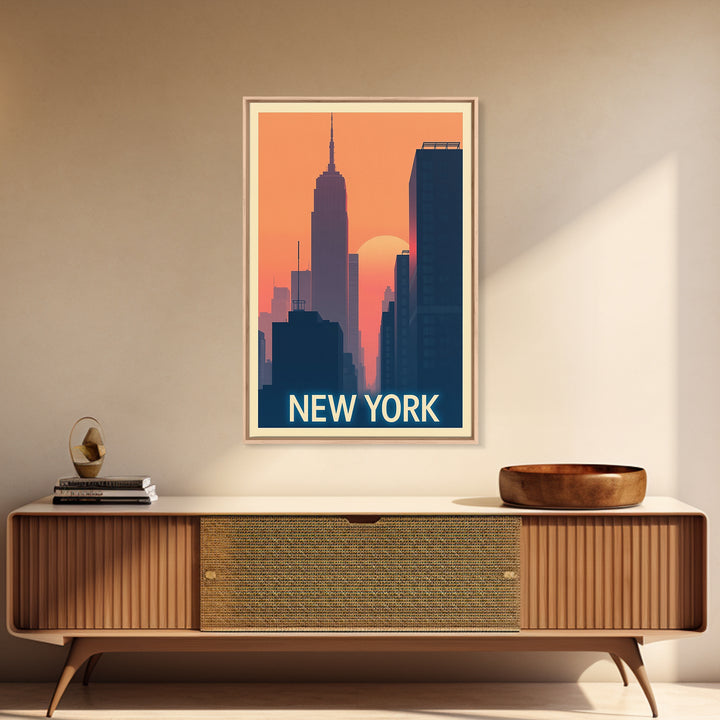 New York Travel Poster, Framed Canvas Print, Mid Century City Wall Art, New York City Art, Wanderlust Decor, Eclectic Wall Decor