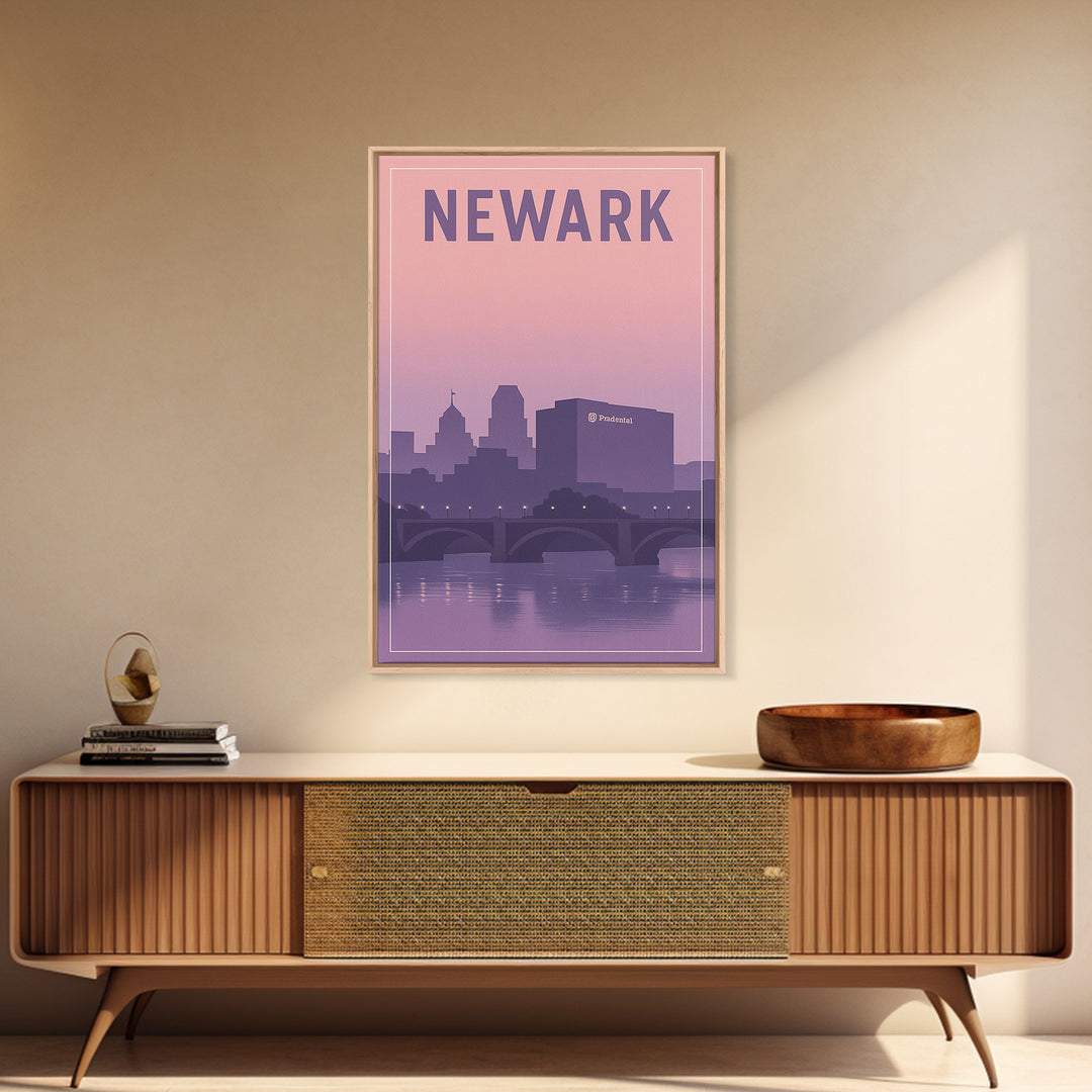 Newark New Jersey Travel Poster, Canvas Print, Mid Century City Wall Art, Newark Art Print, Watercolor City Skyline, Art Print