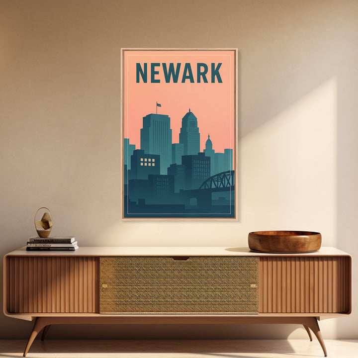 Newark Travel Poster, Canvas Print, Mid Century City Wall Art, Newark Art Print, Vintage City Art, Travel Art Print, City Illustration