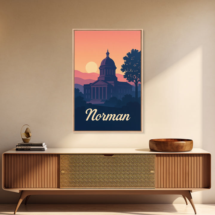 Norman Oklahoma Travel Poster, Framed Canvas Print, Mid Century City Wall Art, Norman City Art, Vintage Travel Print, Retro Travel Print