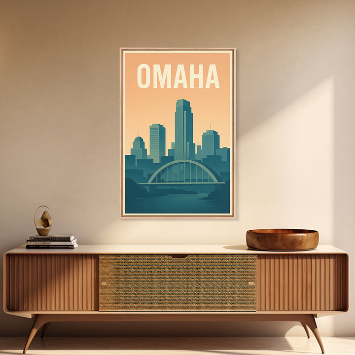 Omaha Travel Poster, Framed Canvas Print, Mid Century City Wall Art, Omaha Wall Art, Travel Wall Decor, Mid Century Wall Art, Wall Art