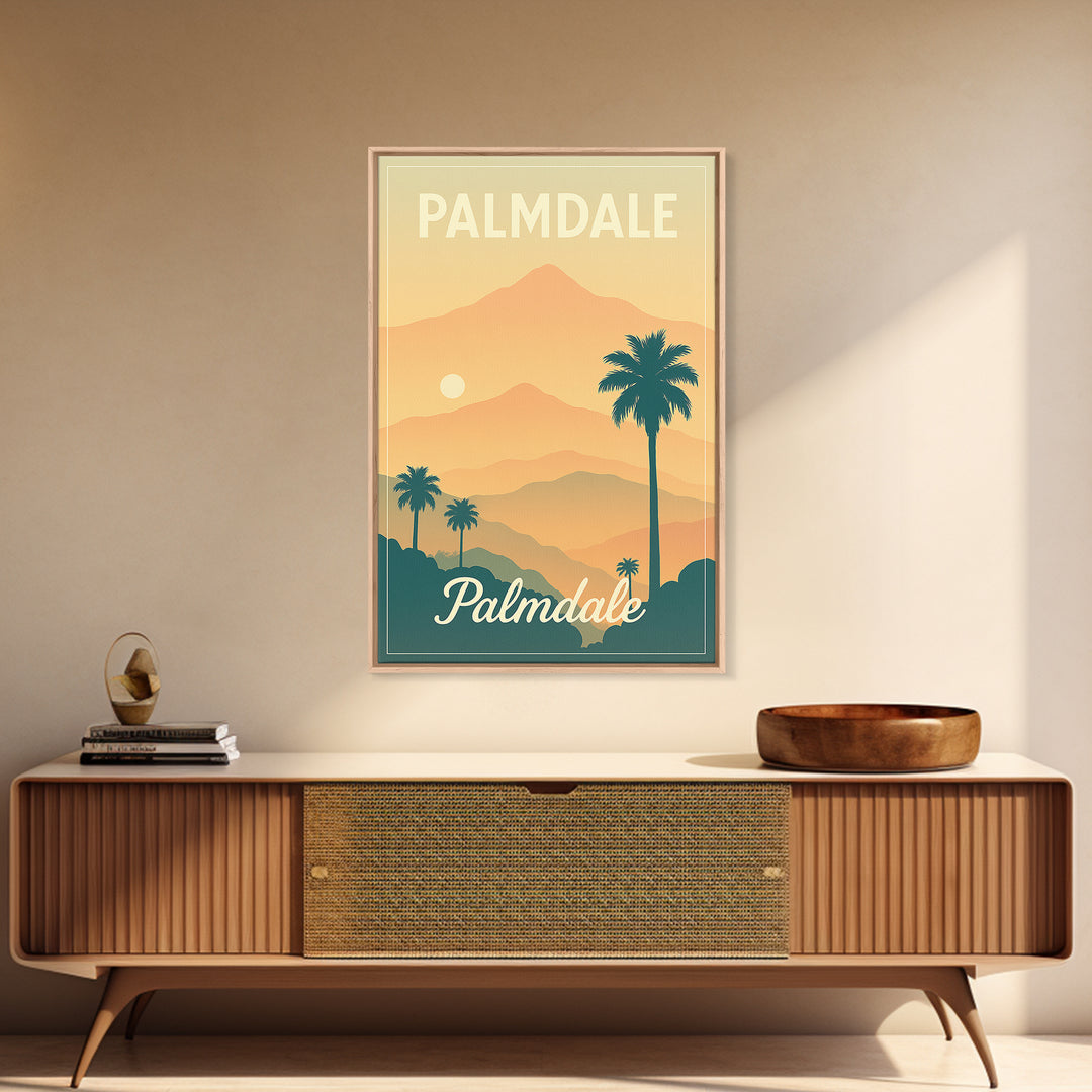 Palmdale California Travel Poster, Canvas Print, Retro Sunset Skyline Art, Palmdale Poster Print, Wanderlust Decor, Travel Art, City Poster