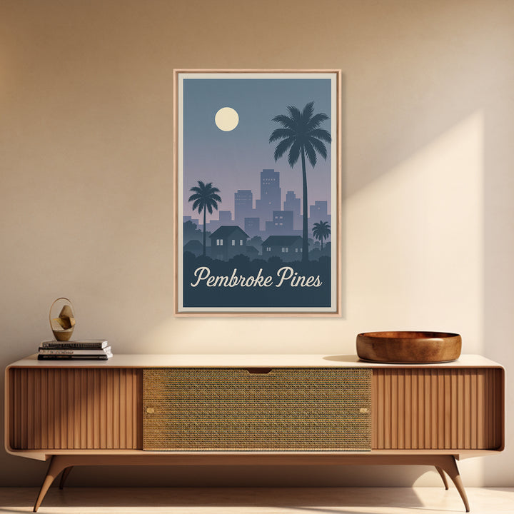 Pembroke Pines Florida Travel Poster, Canvas Print, Retro Sunset Skyline Art, Pembroke Pines Art Print, Wanderlust Decor, Modern Wall Decor